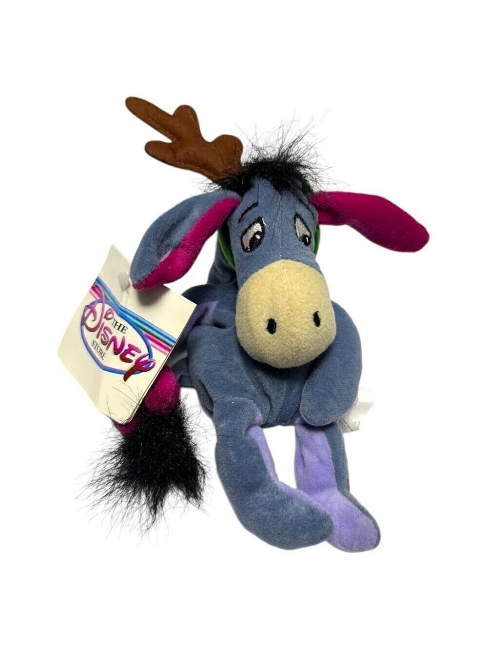 NWT 90s Disney Store REINDEER EEYORE XMAS Vintage DISNEY Mini Beanie Doll 9"